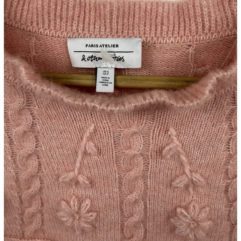 & Other Stories Paris Atelier Wool Embroidered Ruffle Knit Sweater SM Pink EUC - Picture 3 of 10